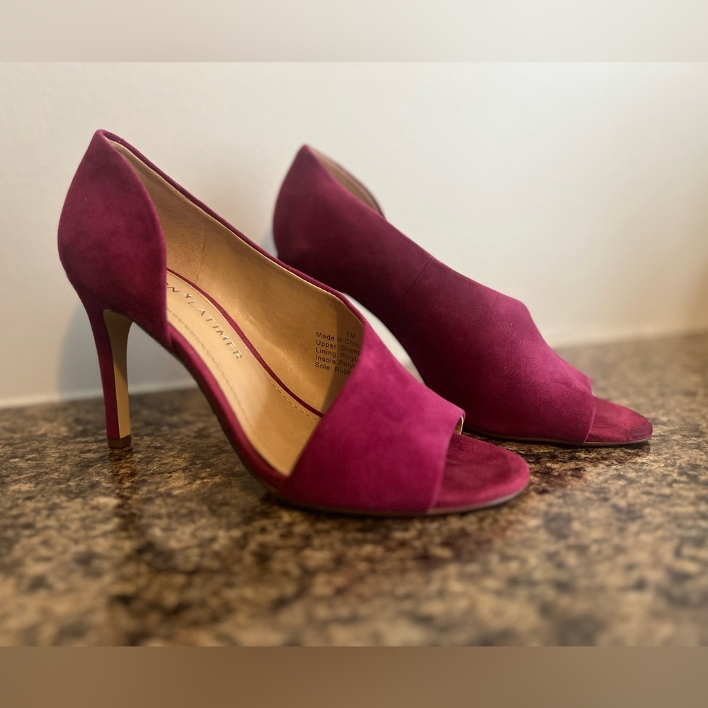 NEW Women's Gibson Latimer Viollette Pink Suede Peep Toe Heel Pumps Size 7